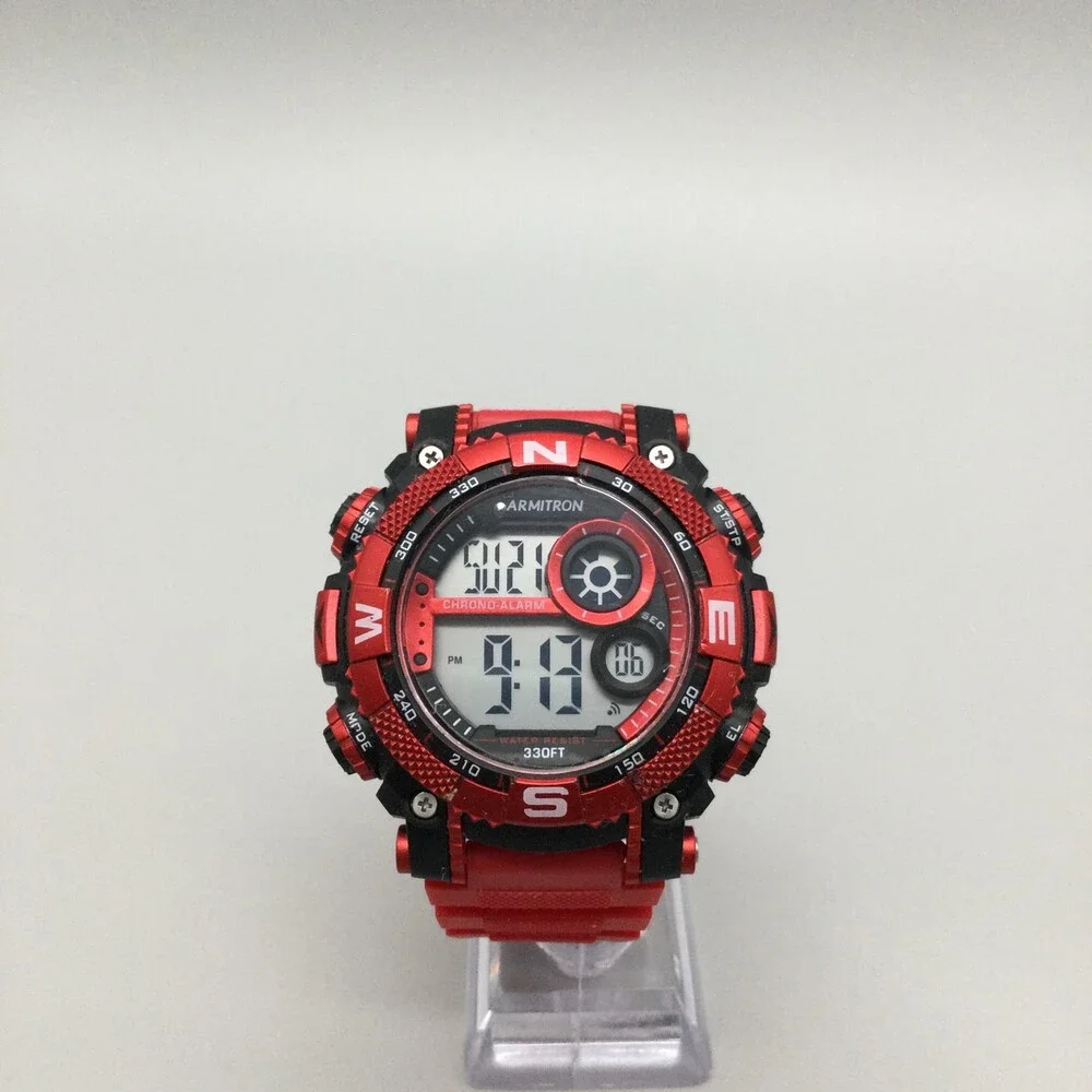 Armitron Pro Sport Mens Watch 53mm Gray Digital Backlight Red Resin Alarm 100M